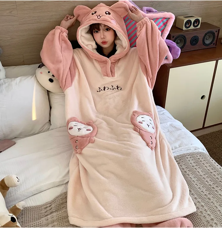パジャマ レディース 冬 新作 ダブルフェイス ソフトベロア フード付き ナイトガウン+ガウンセット ゆったり 大きいサイズ 100kg 対応 ルームウェア · 卸売 · OEM · 世界へ発送 - Detail 13