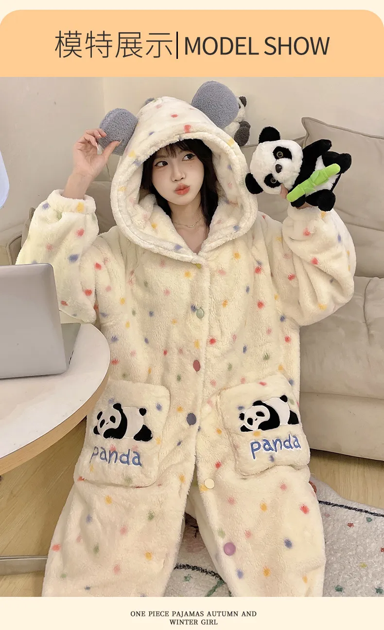 New Winter Coral Fleece Thickened Cute Comfortable Hooded Robe Set Flannel Loungewear Set · Wholesale · OEM · Worldwide Shipping - Detail 5