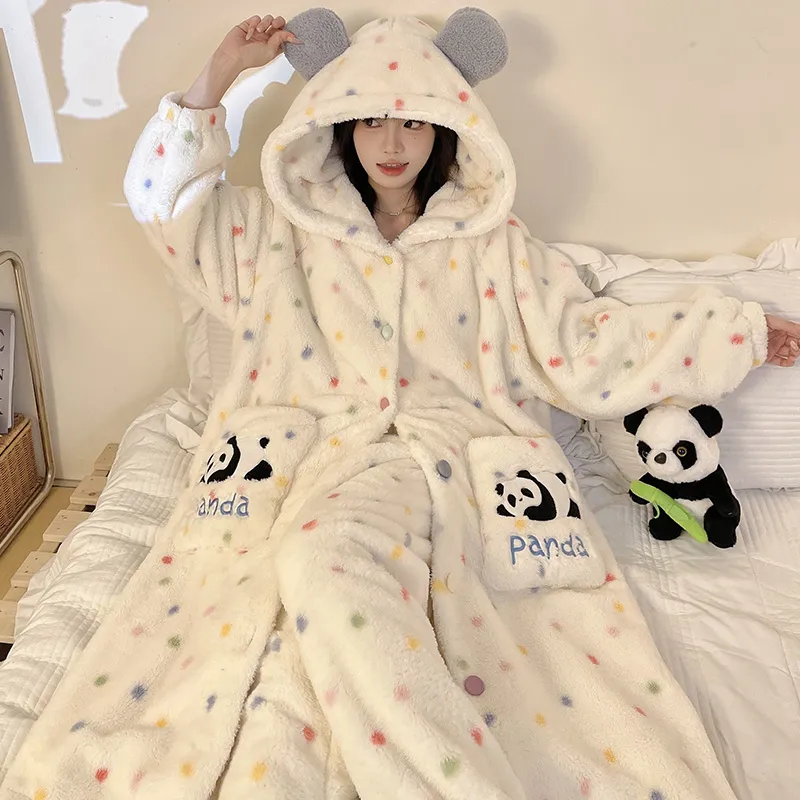 New Winter Coral Fleece Thickened Cute Comfortable Hooded Robe Set Flannel Loungewear Set · Wholesale · OEM · Worldwide Shipping - View 2