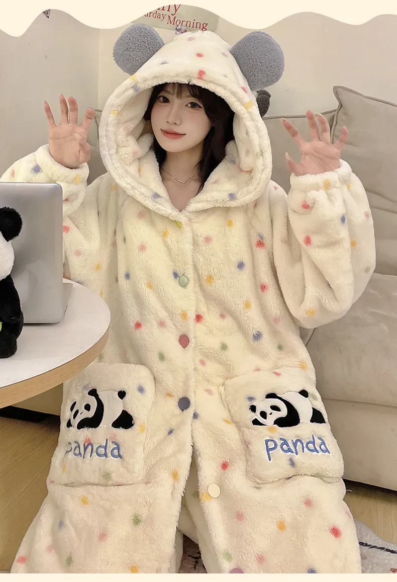 New Winter Coral Fleece Thickened Cute Comfortable Hooded Robe Set Flannel Loungewear Set · Wholesale · OEM · Worldwide Shipping - Detail 7