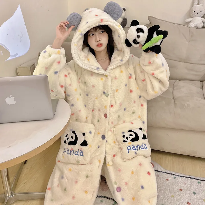 New Winter Coral Fleece Thickened Cute Comfortable Hooded Robe Set Flannel Loungewear Set · Wholesale · OEM · Worldwide Shipping - View 1
