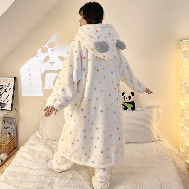 New Winter Coral Fleece Thickened Cute Comfortable Hooded Robe Set Flannel Loungewear Set · Wholesale · OEM · Worldwide Shipping - View 4