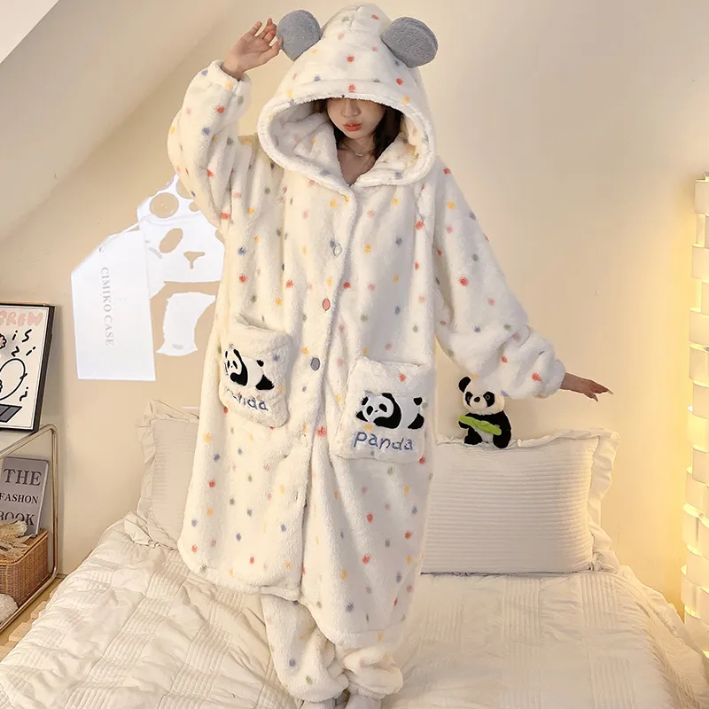 New Winter Coral Fleece Thickened Cute Comfortable Hooded Robe Set Flannel Loungewear Set · Wholesale · OEM · Worldwide Shipping - View 3