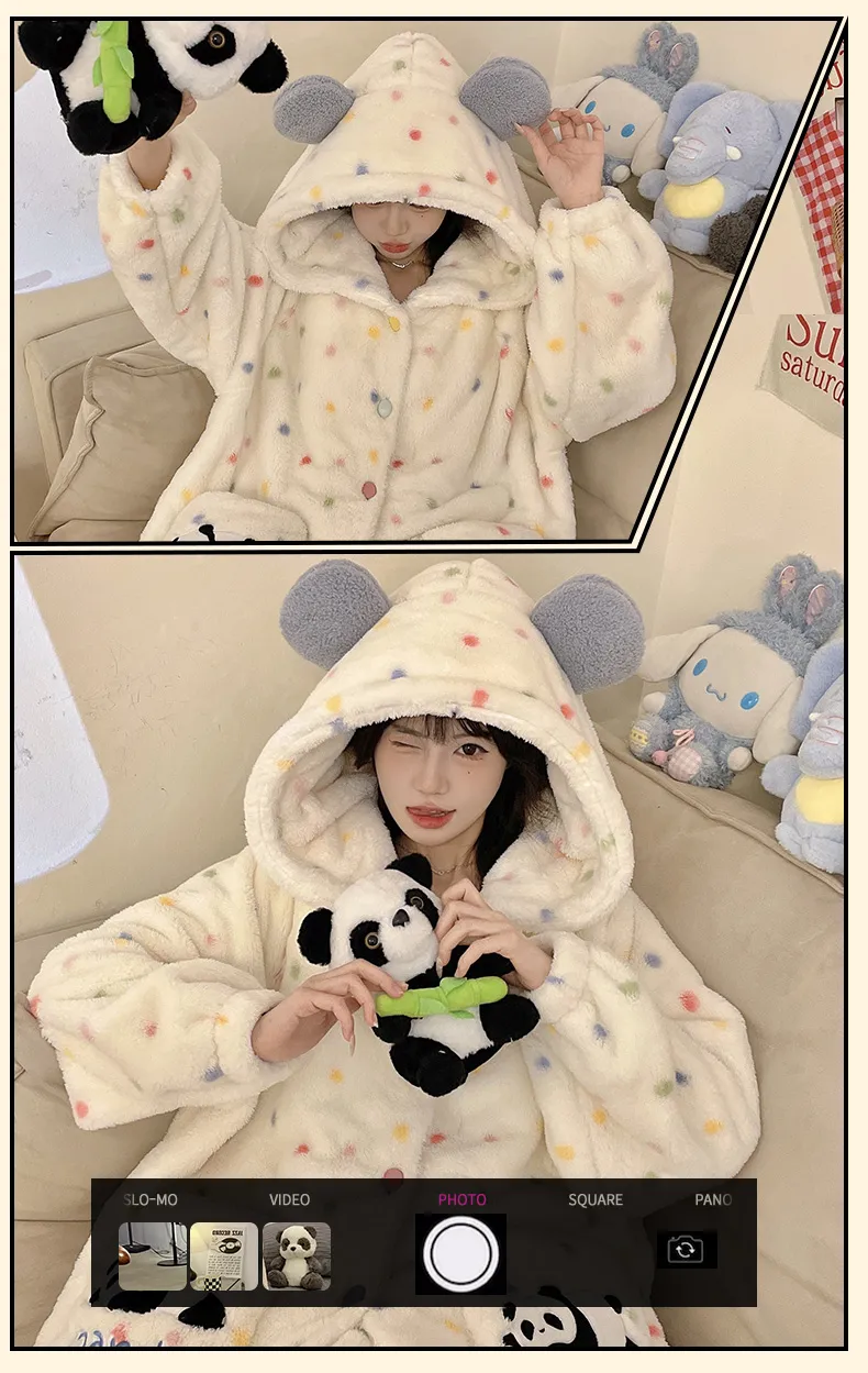 New Winter Coral Fleece Thickened Cute Comfortable Hooded Robe Set Flannel Loungewear Set · Wholesale · OEM · Worldwide Shipping - Detail 6