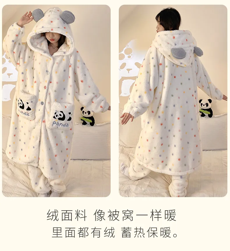 New Winter Coral Fleece Thickened Cute Comfortable Hooded Robe Set Flannel Loungewear Set · Wholesale · OEM · Worldwide Shipping - Detail 2