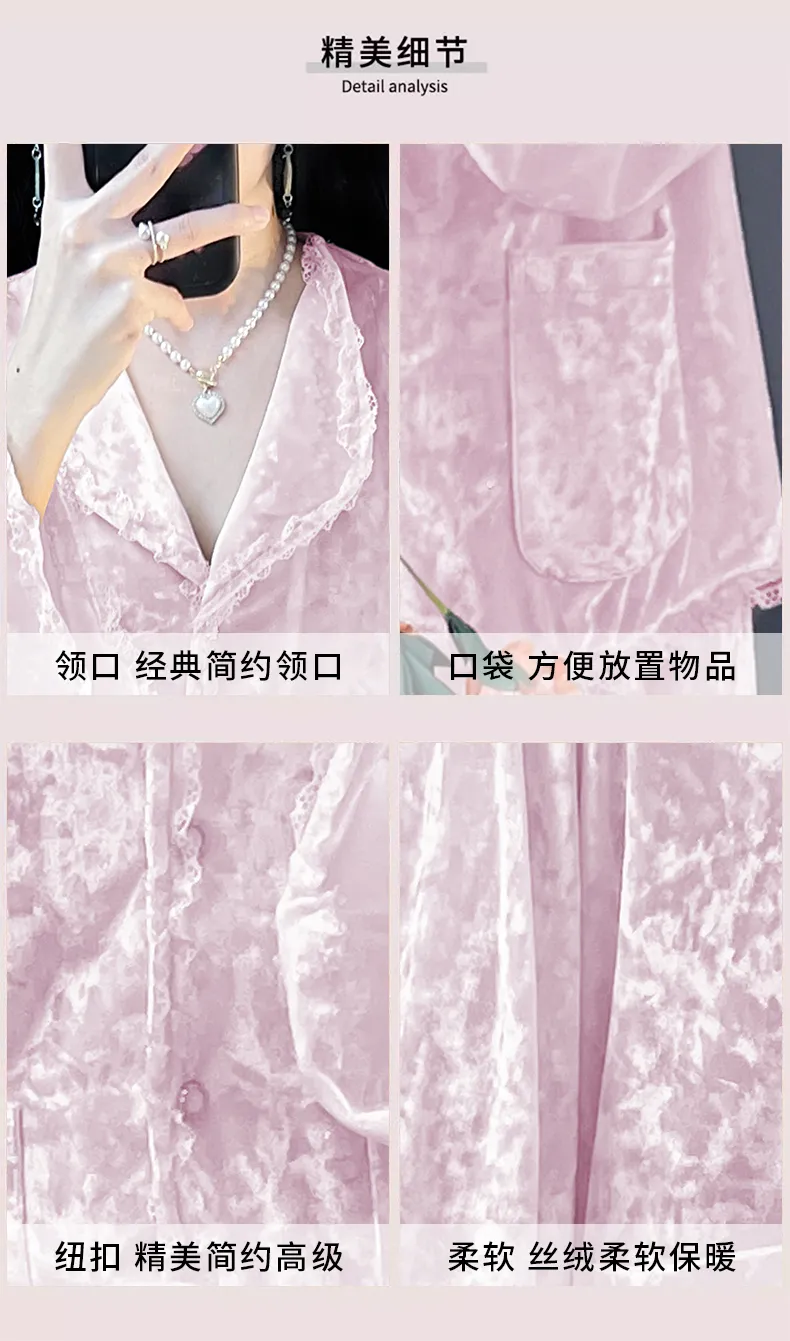 Real Photos - Women's Pajamas Autumn Winter New Style Diamond Velvet Set Casual Plus Size Gold Velvet Loungewear Wearable Outside · Wholesale · OEM · Worldwide Shipping - Detail 7