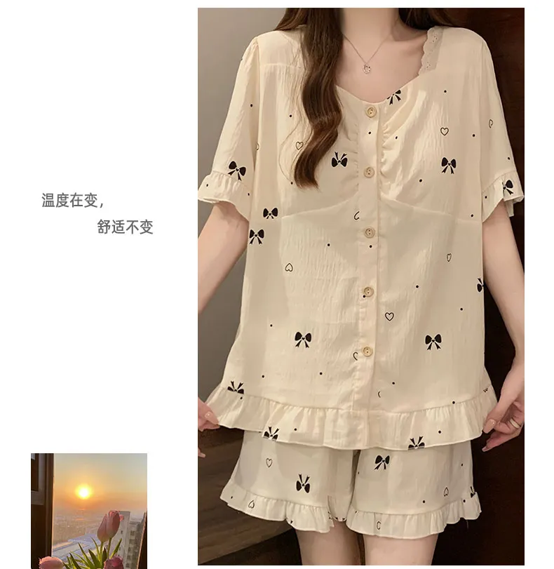 Cloud Cotton with Detachable Chest Pads Summer Pajamas Women Short Sleeve Cute Sweet Loungewear Set · Wholesale · OEM · Worldwide Shipping - Detail 7