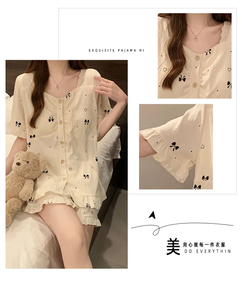 Cloud Cotton with Detachable Chest Pads Summer Pajamas Women Short Sleeve Cute Sweet Loungewear Set · Wholesale · OEM · Worldwide Shipping - Detail 3