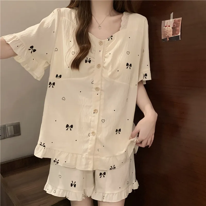 Cloud Cotton with Detachable Chest Pads Summer Pajamas Women Short Sleeve Cute Sweet Loungewear Set · Wholesale · OEM · Worldwide Shipping