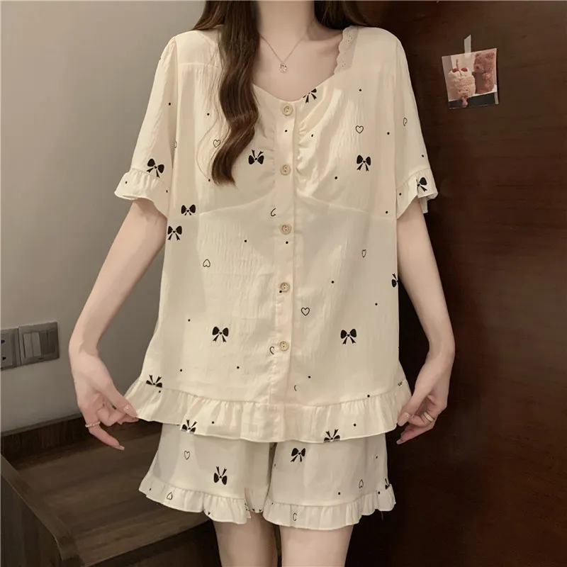 Cloud Cotton with Detachable Chest Pads Summer Pajamas Women Short Sleeve Cute Sweet Loungewear Set · Wholesale · OEM · Worldwide Shipping - View 4