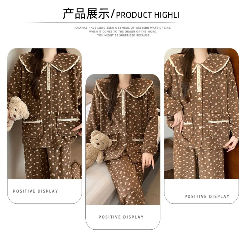 320 gram Velvet Bayberry Musim Dingin Coral Fleece Piyama Wanita Cardigan Kancing Bisa Dipakai di Luar Set Pakaian Rumah · Grosir · OEM · Pengiriman Global - Detail 16