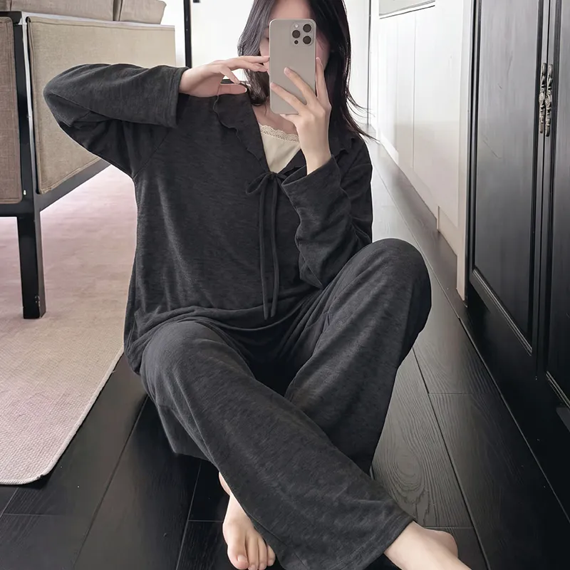 320 gram Velvet Bayberry Musim Dingin Coral Fleece Piyama Wanita Cardigan Kancing Bisa Dipakai di Luar Set Pakaian Rumah · Grosir · OEM · Pengiriman Global - Detail 8