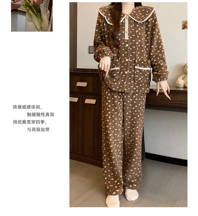 320 gram Velvet Bayberry Musim Dingin Coral Fleece Piyama Wanita Cardigan Kancing Bisa Dipakai di Luar Set Pakaian Rumah · Grosir · OEM · Pengiriman Global - Detail 19