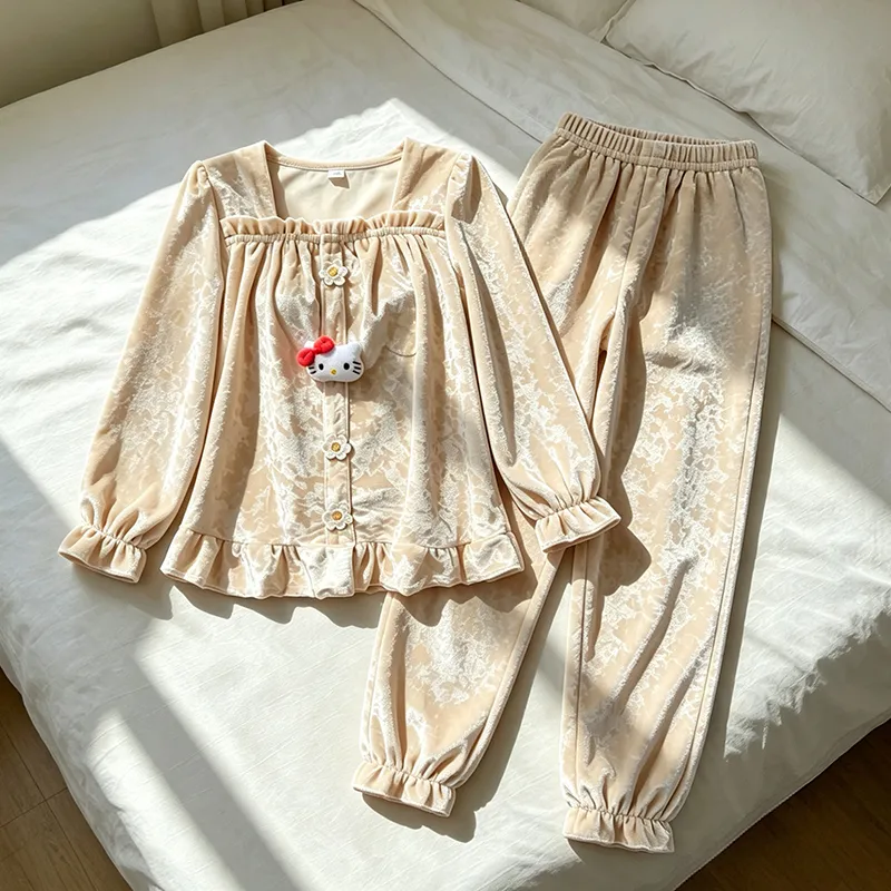 New Pajamas Women Spring Autumn Winter Gold Velvet Long Sleeve Long Pants Sweet Cute Homewear Two Piece Set · Wholesale · OEM · Worldwide Shipping - View 2