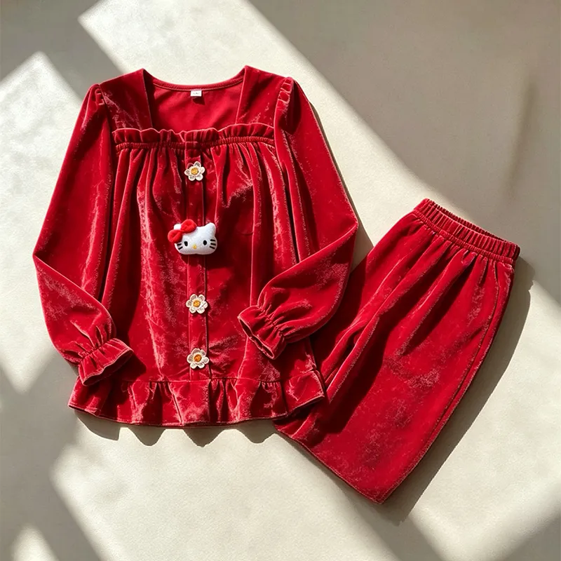 New Pajamas Women Spring Autumn Winter Gold Velvet Long Sleeve Long Pants Sweet Cute Homewear Two Piece Set · Wholesale · OEM · Worldwide Shipping