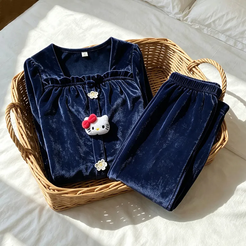 New Pajamas Women Spring Autumn Winter Gold Velvet Long Sleeve Long Pants Sweet Cute Homewear Two Piece Set · Wholesale · OEM · Worldwide Shipping - Detail 1