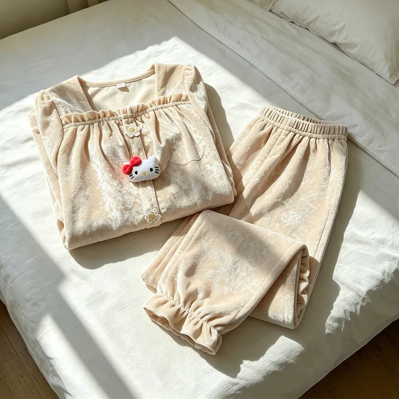 New Pajamas Women Spring Autumn Winter Gold Velvet Long Sleeve Long Pants Sweet Cute Homewear Two Piece Set · Wholesale · OEM · Worldwide Shipping - View 3