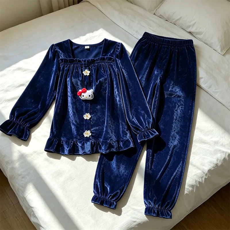 New Pajamas Women Spring Autumn Winter Gold Velvet Long Sleeve Long Pants Sweet Cute Homewear Two Piece Set · Wholesale · OEM · Worldwide Shipping - View 4