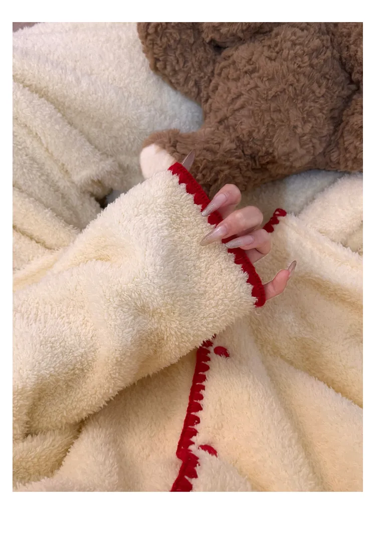 Zhenbei Fleece Cardigan Pajamas Women Winter 2026 New Thickened Warm Plus Size Loungewear Set · Wholesale · OEM · Worldwide Shipping - Detail 8