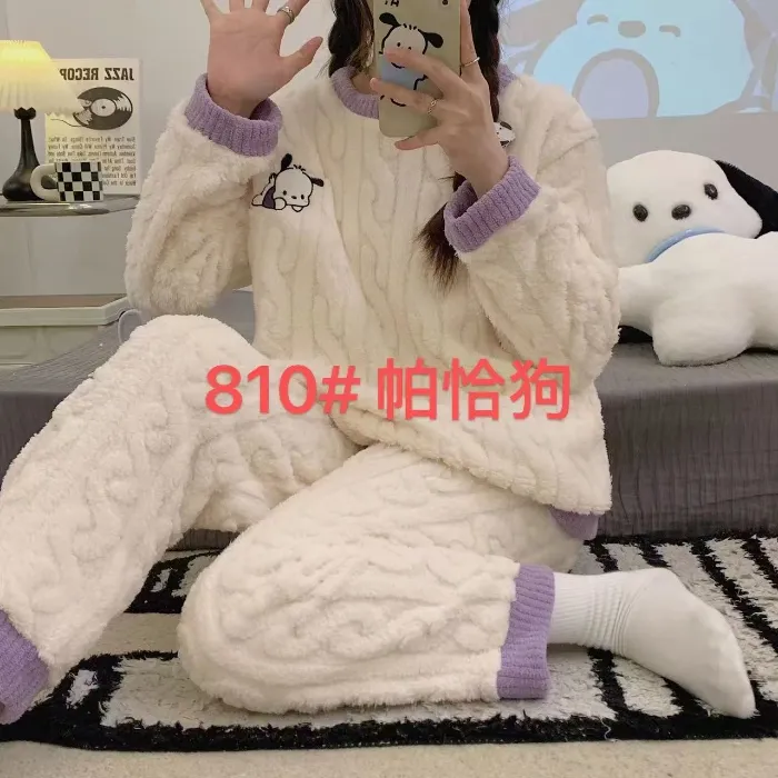 パジャマ レディース秋冬220gジャカードフリース カートゥーン刺繍 暖かい可愛い学生 外着可能部屋着セット · 卸売 · OEM · 世界へ発送 - Detail 16