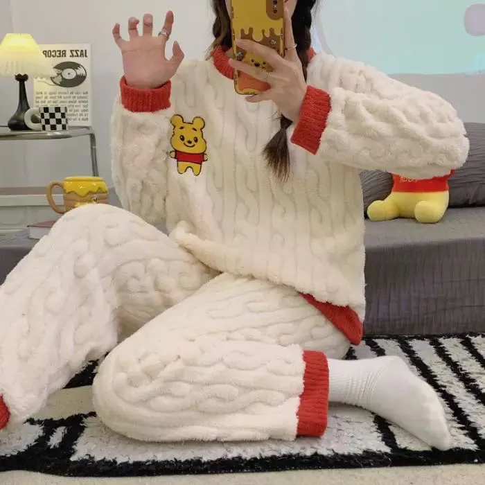 칼 220g 자카드 플리스 카툰 자수 파자마 여성 가을 겨울 따뜻한 외출 가능 홈웨어 세트 · 도매 · OEM · 전 세계 배송 - Detail 14