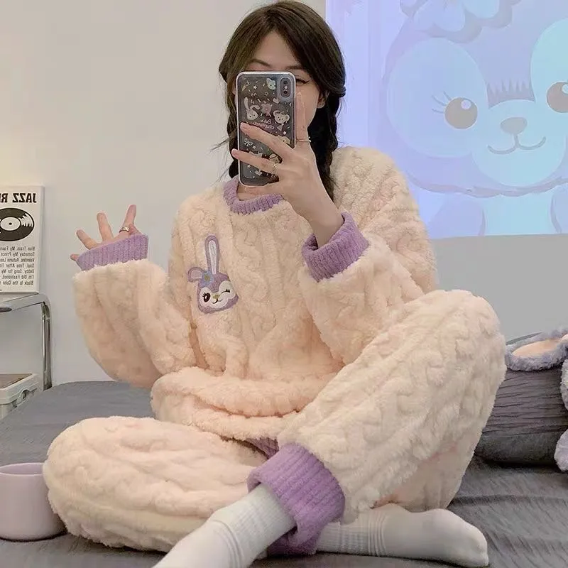 パジャマ レディース秋冬220gジャカードフリース カートゥーン刺繍 暖かい可愛い学生 外着可能部屋着セット · 卸売 · OEM · 世界へ発送 - View 4
