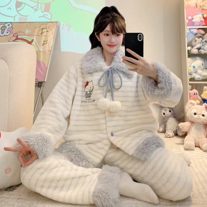 Meifei Velvet Pajamas Women Autumn Winter Sweet Style Long Sleeve Long Pants Plus Size 110kg Fat MM Homewear Wearable Outside · Wholesale · OEM · Worldwide Shipping - Detail 3