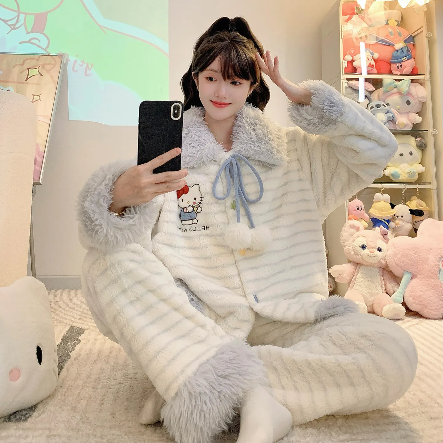 Meifei Velvet Pajamas Women Autumn Winter Sweet Style Long Sleeve Long Pants Plus Size 110kg Fat MM Homewear Wearable Outside · Wholesale · OEM · Worldwide Shipping - View 1