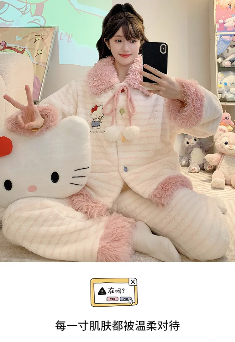 Meifei Velvet Pajamas Women Autumn Winter Sweet Style Long Sleeve Long Pants Plus Size 110kg Fat MM Homewear Wearable Outside · Wholesale · OEM · Worldwide Shipping - Detail 13