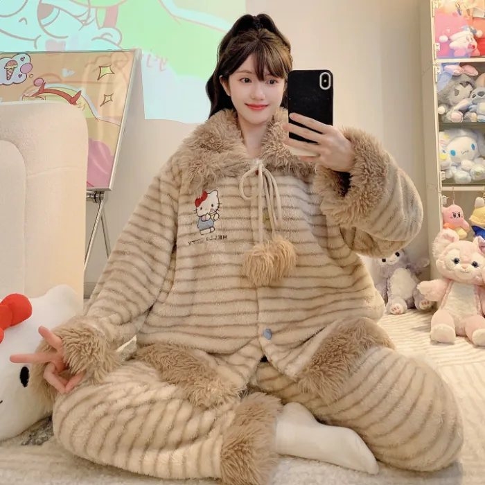 Meifei Velvet Pajamas Women Autumn Winter Sweet Style Long Sleeve Long Pants Plus Size 110kg Fat MM Homewear Wearable Outside · Wholesale · OEM · Worldwide Shipping - Detail 2