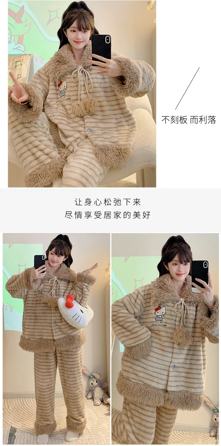 Meifei Velvet Pajamas Women Autumn Winter Sweet Style Long Sleeve Long Pants Plus Size 110kg Fat MM Homewear Wearable Outside · Wholesale · OEM · Worldwide Shipping - Detail 16