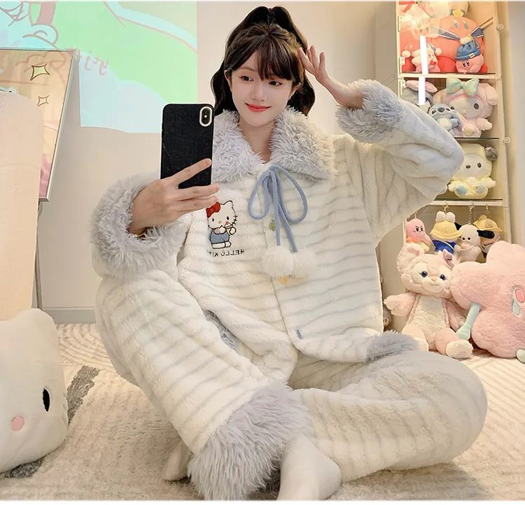 Meifei Velvet Pajamas Women Autumn Winter Sweet Style Long Sleeve Long Pants Plus Size 110kg Fat MM Homewear Wearable Outside · Wholesale · OEM · Worldwide Shipping - Detail 22