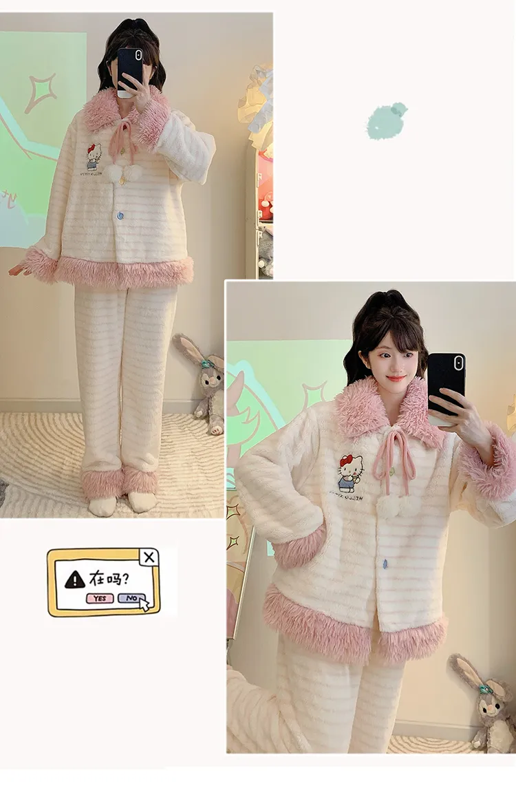 Meifei Velvet Pajamas Women Autumn Winter Sweet Style Long Sleeve Long Pants Plus Size 110kg Fat MM Homewear Wearable Outside · Wholesale · OEM · Worldwide Shipping - Detail 11