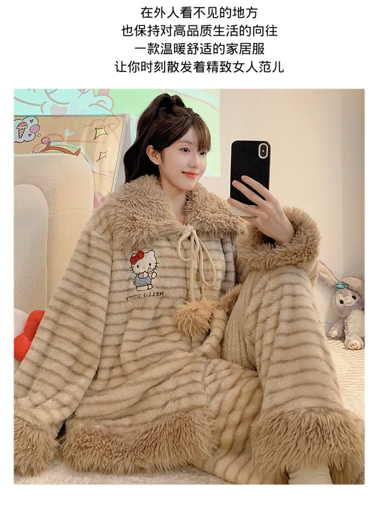 Meifei Velvet Pajamas Women Autumn Winter Sweet Style Long Sleeve Long Pants Plus Size 110kg Fat MM Homewear Wearable Outside · Wholesale · OEM · Worldwide Shipping - Detail 18