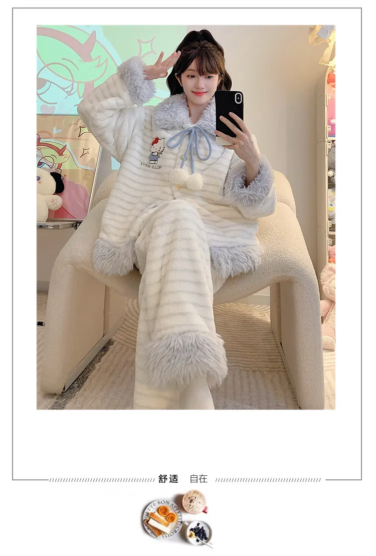Meifei Velvet Pajamas Women Autumn Winter Sweet Style Long Sleeve Long Pants Plus Size 110kg Fat MM Homewear Wearable Outside · Wholesale · OEM · Worldwide Shipping - Detail 25