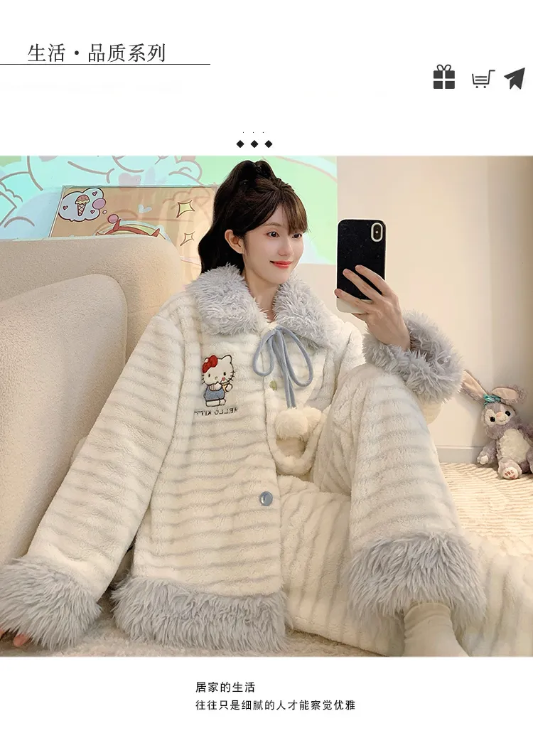 Meifei Velvet Pajamas Women Autumn Winter Sweet Style Long Sleeve Long Pants Plus Size 110kg Fat MM Homewear Wearable Outside · Wholesale · OEM · Worldwide Shipping - Detail 24