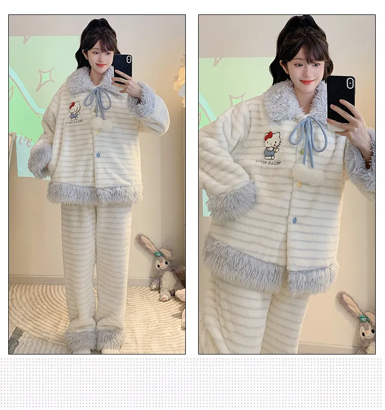 Meifei Velvet Pajamas Women Autumn Winter Sweet Style Long Sleeve Long Pants Plus Size 110kg Fat MM Homewear Wearable Outside · Wholesale · OEM · Worldwide Shipping - Detail 20