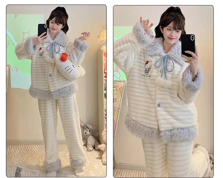 Meifei Velvet Pajamas Women Autumn Winter Sweet Style Long Sleeve Long Pants Plus Size 110kg Fat MM Homewear Wearable Outside · Wholesale · OEM · Worldwide Shipping - Detail 23