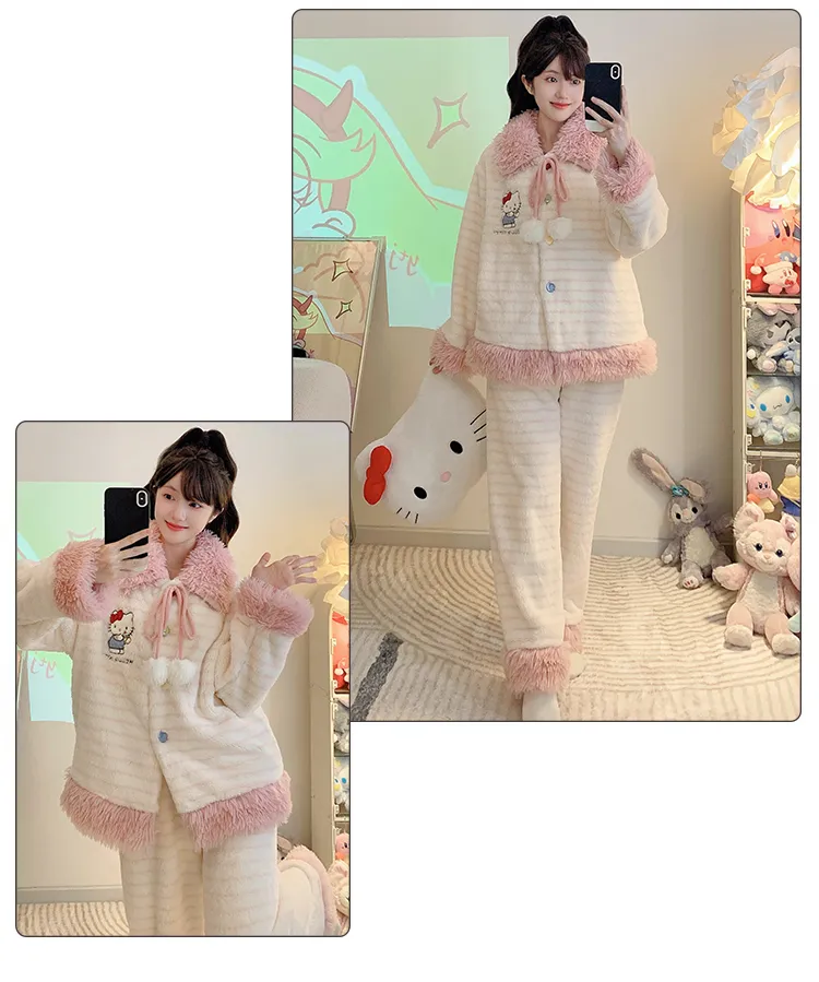 Meifei Velvet Pajamas Women Autumn Winter Sweet Style Long Sleeve Long Pants Plus Size 110kg Fat MM Homewear Wearable Outside · Wholesale · OEM · Worldwide Shipping - Detail 14