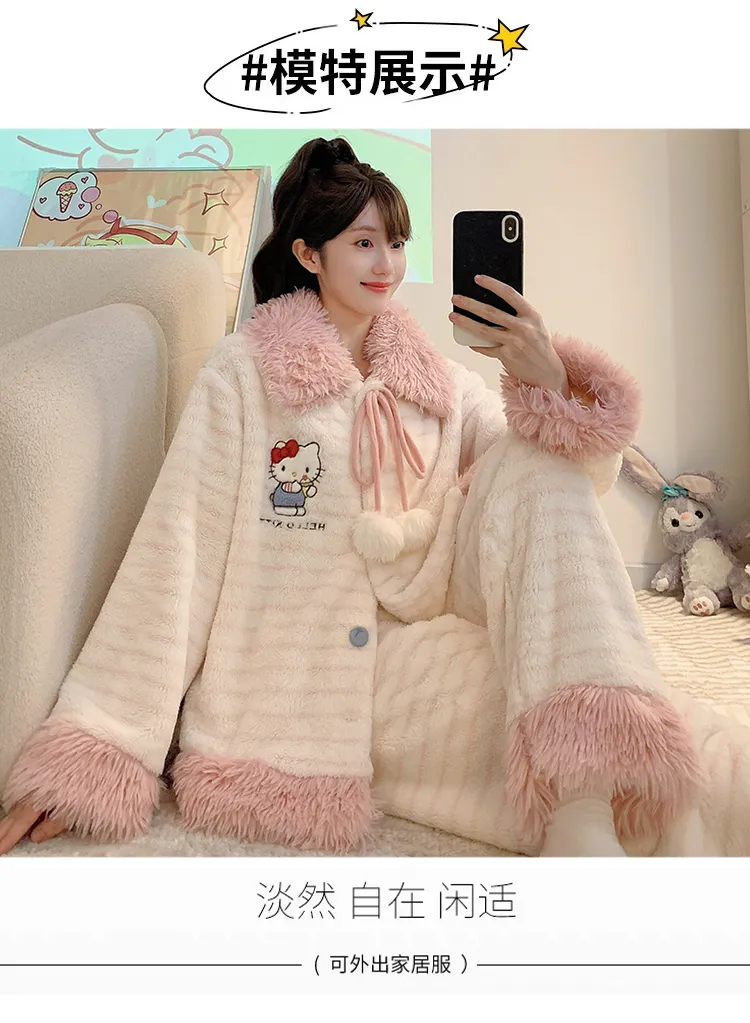 Meifei Velvet Pajamas Women Autumn Winter Sweet Style Long Sleeve Long Pants Plus Size 110kg Fat MM Homewear Wearable Outside · Wholesale · OEM · Worldwide Shipping - Detail 9