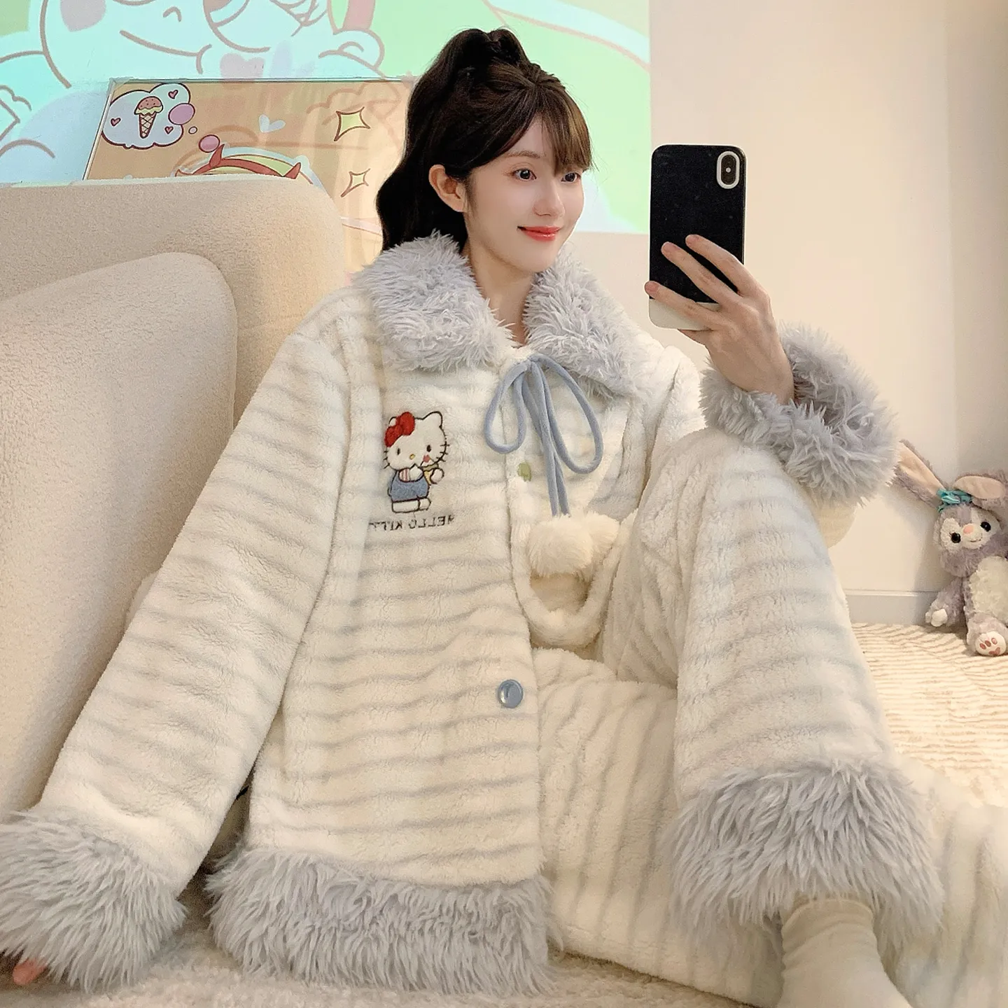 Meifei Velvet Pajamas Women Autumn Winter Sweet Style Long Sleeve Long Pants Plus Size 110kg Fat MM Homewear Wearable Outside · Wholesale · OEM · Worldwide Shipping - View 2