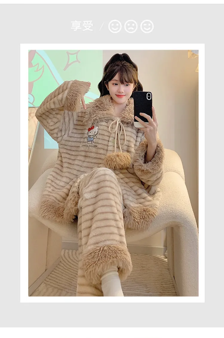 Meifei Velvet Pajamas Women Autumn Winter Sweet Style Long Sleeve Long Pants Plus Size 110kg Fat MM Homewear Wearable Outside · Wholesale · OEM · Worldwide Shipping - Detail 15