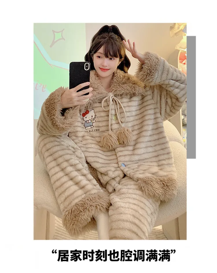 Meifei Velvet Pajamas Women Autumn Winter Sweet Style Long Sleeve Long Pants Plus Size 110kg Fat MM Homewear Wearable Outside · Wholesale · OEM · Worldwide Shipping - Detail 17
