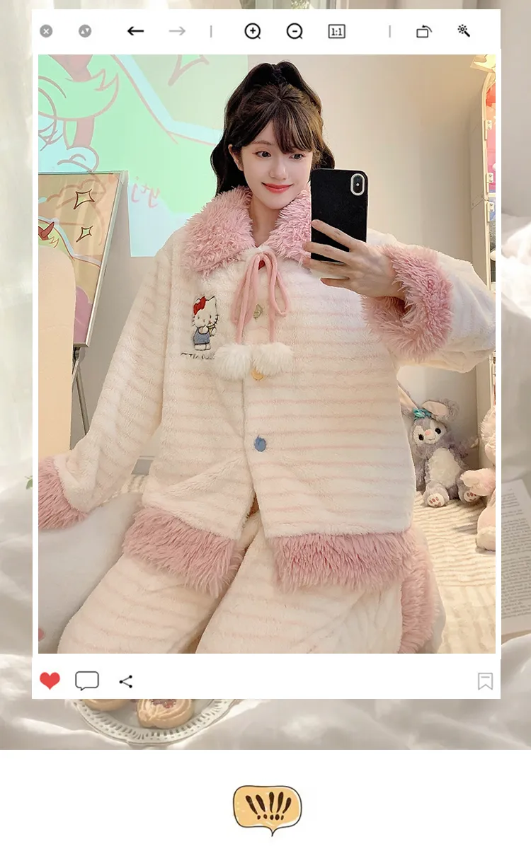 Meifei Velvet Pajamas Women Autumn Winter Sweet Style Long Sleeve Long Pants Plus Size 110kg Fat MM Homewear Wearable Outside · Wholesale · OEM · Worldwide Shipping - Detail 4