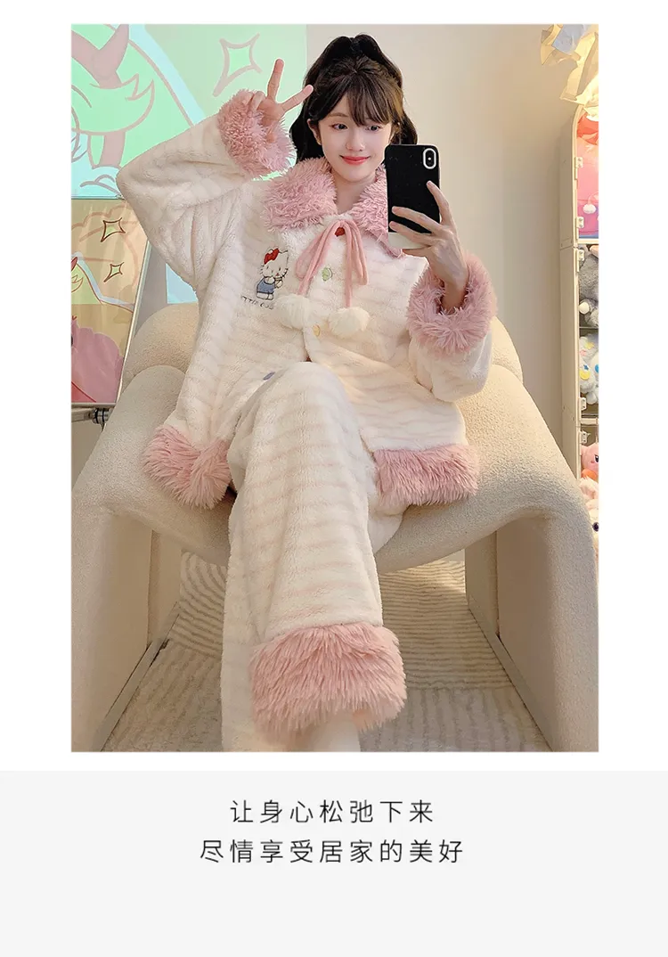 Meifei Velvet Pajamas Women Autumn Winter Sweet Style Long Sleeve Long Pants Plus Size 110kg Fat MM Homewear Wearable Outside · Wholesale · OEM · Worldwide Shipping - Detail 12