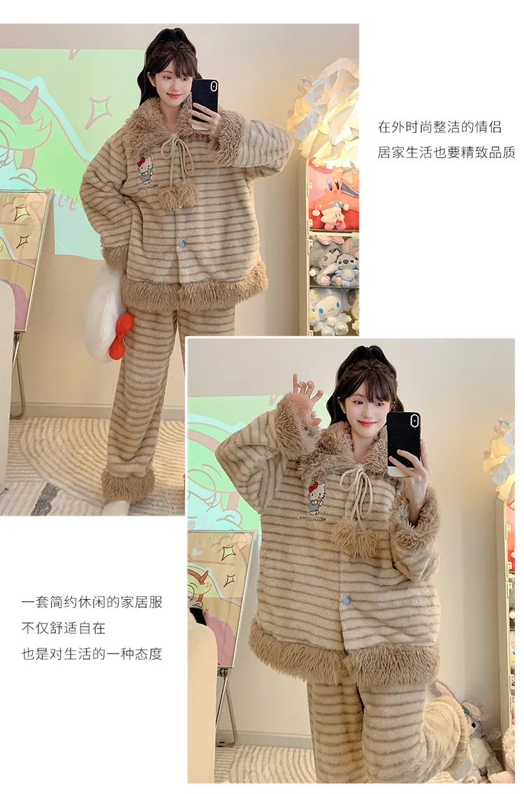 Meifei Velvet Pajamas Women Autumn Winter Sweet Style Long Sleeve Long Pants Plus Size 110kg Fat MM Homewear Wearable Outside · Wholesale · OEM · Worldwide Shipping - Detail 19