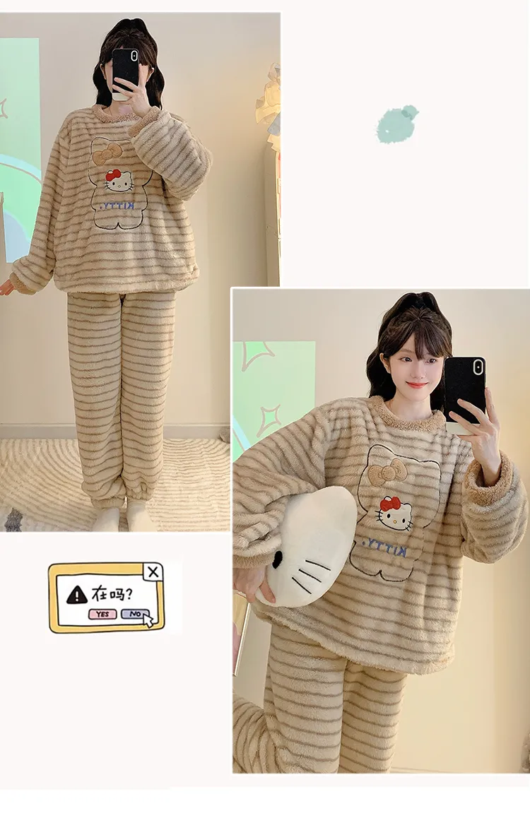 Meifei Velvet Pajamas Women Autumn Winter Casual Sweet Long Sleeve Long Pants Plus Size 110kg Fat M Homewear Wearable Outside · Wholesale · OEM · Worldwide Shipping - Detail 8