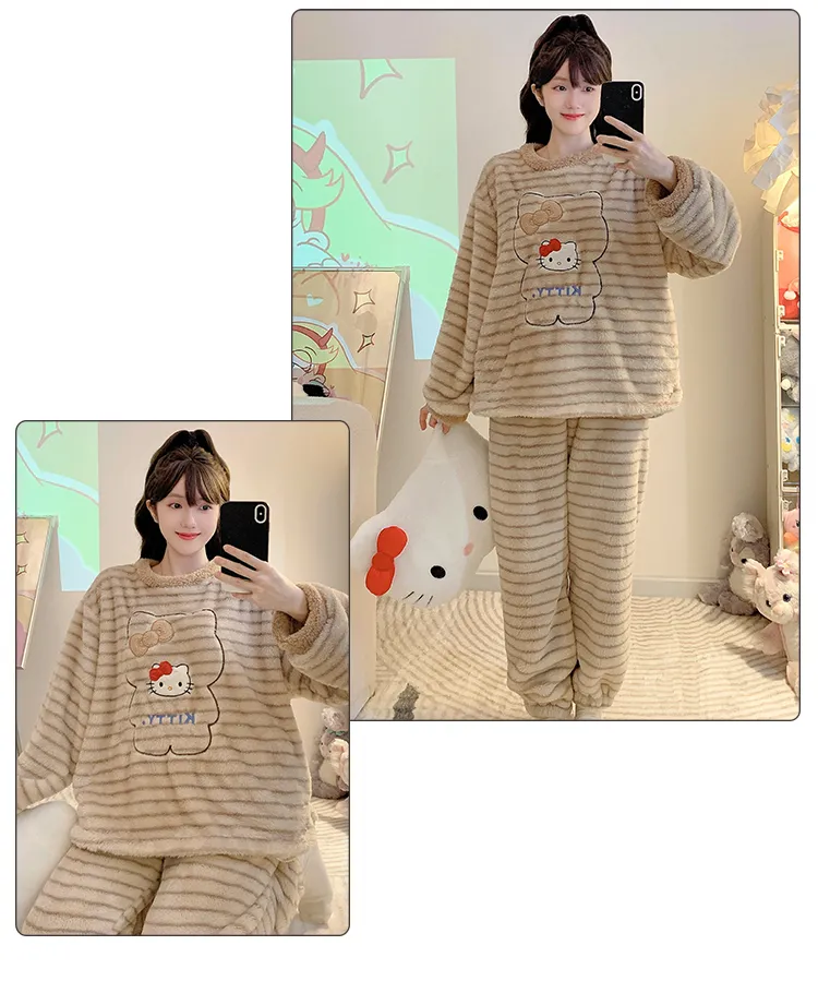 Meifei Velvet Pajamas Women Autumn Winter Casual Sweet Long Sleeve Long Pants Plus Size 110kg Fat M Homewear Wearable Outside · Wholesale · OEM · Worldwide Shipping - Detail 11