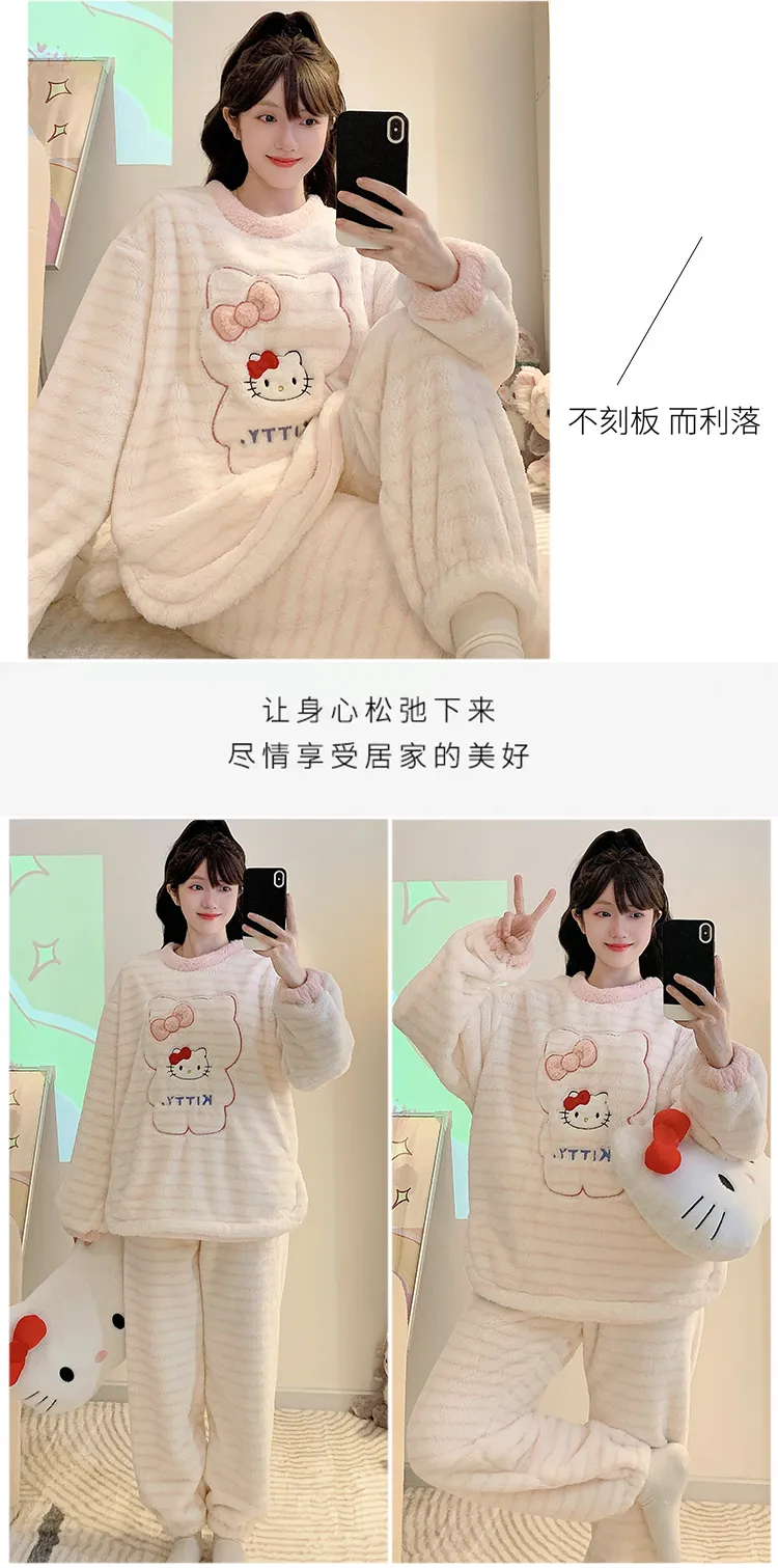 Meifei Velvet Pajamas Women Autumn Winter Casual Sweet Long Sleeve Long Pants Plus Size 110kg Fat M Homewear Wearable Outside · Wholesale · OEM · Worldwide Shipping - Detail 13