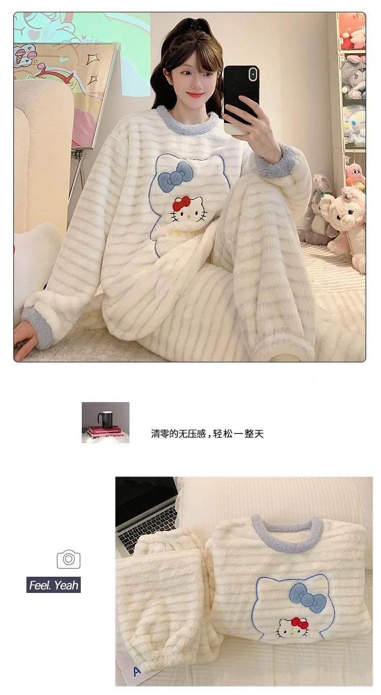 Meifei Velvet Pajamas Women Autumn Winter Casual Sweet Long Sleeve Long Pants Plus Size 110kg Fat M Homewear Wearable Outside · Wholesale · OEM · Worldwide Shipping - Detail 18